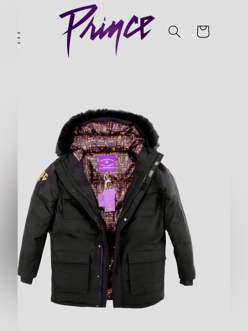Prince Black Hooded Puffer Jacket with Purple Lining